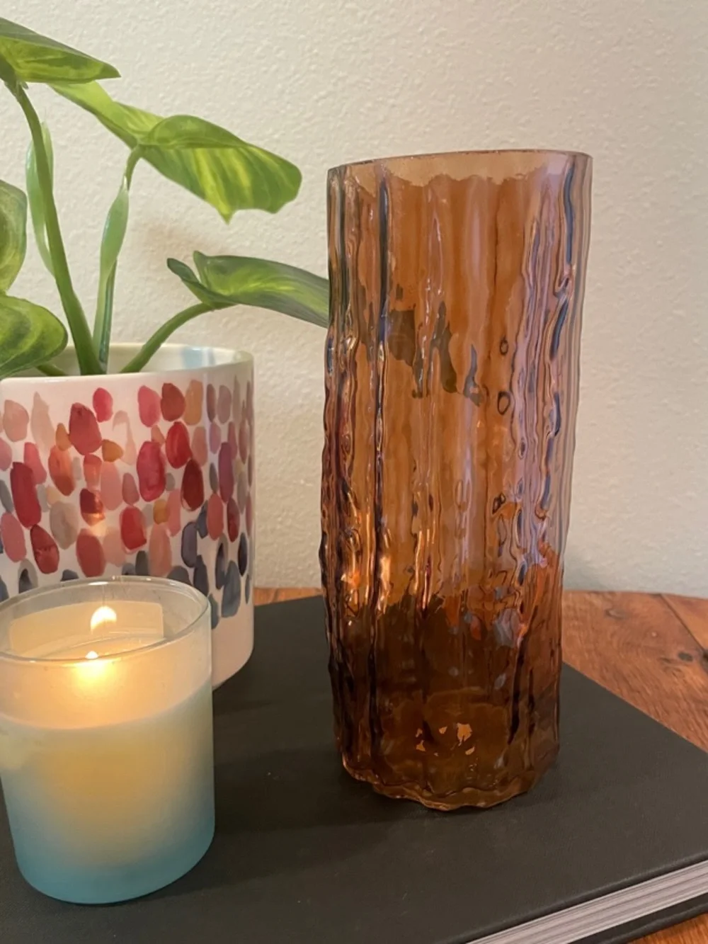 Vintage Amber Textured Glass Vase – Mid-Century Modern Style – 7